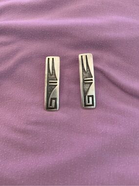 Native American Vintage Etched and Oxidized Sterling Silver Earrings